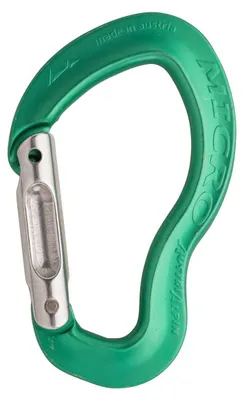 Grüner Karabiner MICRO mit geradem Schnapper von Austri Alpin; geeignet für Klettern.
