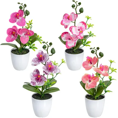 Produktbild von Set mit 4 Kunstorchideen in Töpfen – Dekorative, künstliche Blumen