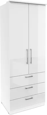 Produktbild von Kleiderschrank mit 3 Schubkästen OLMO-83 in weiß mit Fronten in Hochglanz, B/H/T: ca. 80/217/63 cm