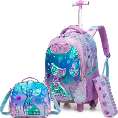 Produktbild von Rollrucksack Set 4-teilig für Mädchen Meerjungfrau Violett mit Rädern und Zubehör