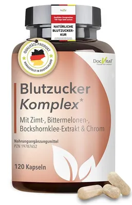 Produktbild von DocVital® Blutzucker Komplex [120 Kapseln] hochdosiert – Unterstützung vom normalen Blutzuckerspiegel* & bei Insulinresistenz mit u.a. Ceylon Zimt