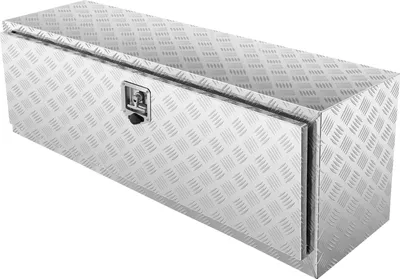 Image de SucceBuy Boîte sous le plancher du camion, 121,9 x 43,2 x 45,7 cm, rangement robuste en aluminium et en plaques de diamant, boîte à outils étanche avec serrure, verrouillage par poignée en T pour camion, camionnette, remorque