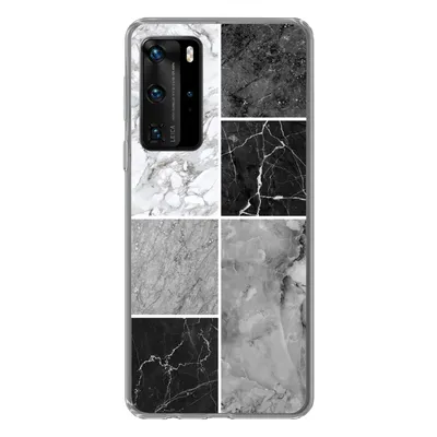 Produktbild von MuchoWow® Handyhülle Schutzhülle Hülle für Huawei P40 Pro Marmor - Schwarz - Weiß Silikon Softcase Handy Hülle - Schutz