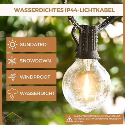 Produktbild von Homezie Lichterkette 9 Meter | 30 Kunststoff-LED-Birnen | Warmweiß