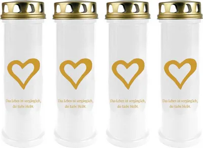 Image de Bougie funéraire - Pack de 4 - Blanc 100h ( couvercle et impression or ) - coeur