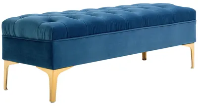 Produktbild von Sitzbank Bettbank Schuhbank mit erhöhten Beine Schlafzimmer Samt Blau