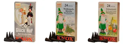 Produktbild von KNOX Räucherkerzen 3er Set - Glück Auf / Weihrauch / Weihnachtsduft - jeweils 24 Stück der Größe M (Standard)