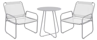 Produktbild von 3-teiliges Gartenmöbelset 2 Stühle mit Netzstoff 1 runder Metalltisch Ø 60 cm pulverbeschichtetes Gestell Hellgrau