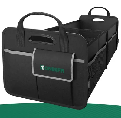 Immagine prodotto di Organizzatore per il bagagliaio, capacità 65 litri, 2 scomparti, realizzato in tessuto Oxford 600D, pieghevole, con 8 tasche a rete, ideale per SUV, auto con portellone posteriore e station wagon