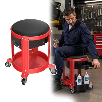 Produktbild von XINZI Mechanikerhocker Werkstatthocker mit Schubladen, Werkzeugablage & 4 Universalrollen, bis 150 kg belastbar, für Garage und Autoreparatur