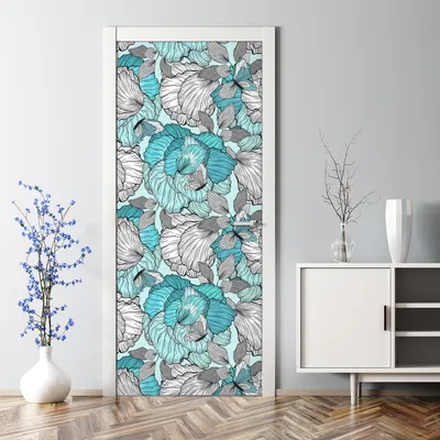 Produktbild von Dekorative Türfolie selbstklebend Klebefolie Wandaufkleber Blumen Skizze Blau 77 x 200 cm