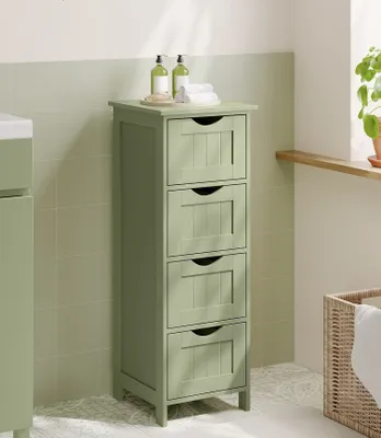 Produktbild von VASAGLE Badezimmerschrank, Badschrank, Beistellschrank mit 4 Schubladen, 30 x 30 x 82 cm, für Badezimmer, Wohnzimmer, Esszimmer, Küche, modern