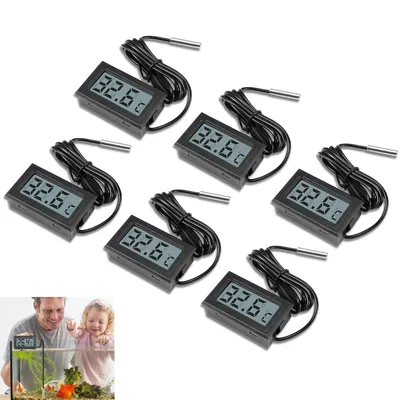 Produktbild von 6 Stück Digital Thermometer,Kleine Größe Aquarium Thermometer,Temperatur Messung Meter Maschine,-50 bis 110 °C, 1 m Kabel,Schwarz