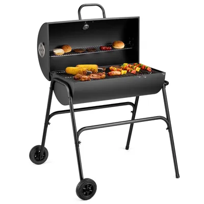 Produktbild von VonHaus Holzkohlegrill mit Deckel, Fassgrill, 2-in-1 BBQ & Smoker mit Warmhalterost