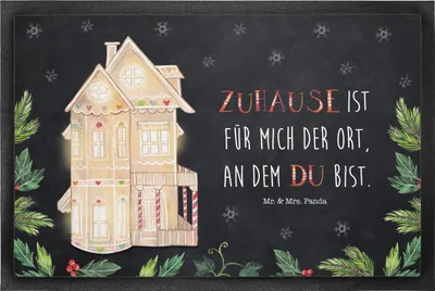 Produktbild von Mr. & Mrs. Panda Gummimatte Lebkuchenhaus 50 x 75 cm - Schwarz - Geschenk, abstreifer, Fußabtreter, Abtreter, Weihnachten, Schmutzmatte, Schmutzfangmatte, fußmatte