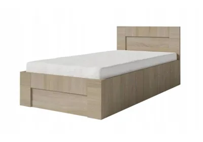 Produktbild von Modernes Bett ERO Eiche Sonoma 120x200cm – Stilvolles Jugendbett für Schlafzimmer, Hotel und Pension