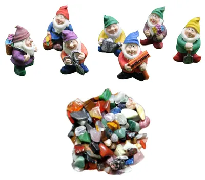 7 Elfen-Ornamente aus Harz mit Kristallkies 50 g, Gartendeko