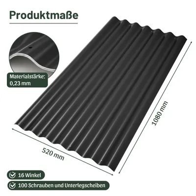Produktbild von 20xWellplatte Profilblech 11m² verzinkt Wellblech Dachplatten Platten Schwarz