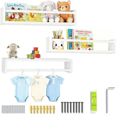 Produktbild von Kinder Bücherregale Wandregale 42 cm, 3er Set, Massivholz Kiefer, weiß, für Kinderzimmer