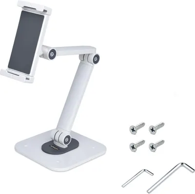 Produktbild von StarTech.com Einstellbarer Tablet Tischständer - Tablet Wandhalterung - Tragkraft 1kg - Ergonomischer Tabletständer - Tablethalterung mit Gelenk, Schwenkbar/Höhenverstellbar - Tablet Halterung/Tablet Ständer, Weiß, Tablets, Multimedia-Ständer, Aluminium, Stahl, 1 kg, 11,9 cm (4.7")