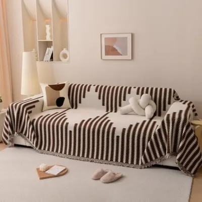 Produktbild von Sofaüberwurf Chenille Karomuster Braun 180 x 380 cm