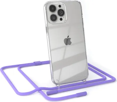 Produktbild von EAZY CASE Handykette für Apple iPhone 13 Pro Max, Clear Case aus Silikon, mit Umhängeband, abnehmbare Endstücke, Handyband in Violett