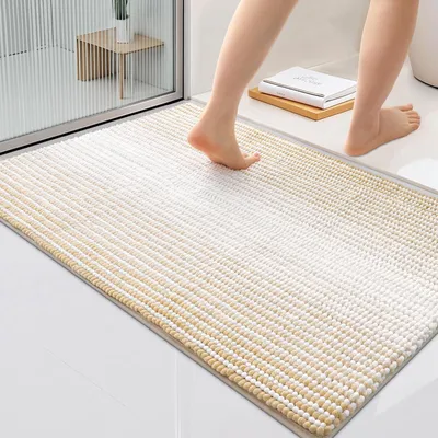 Obrázok produktu pre Omgoods – Kúpeľňová rohož z mikrovlákna s textúrou "chenille", protišmyková, 60 x 90 cm, béžová