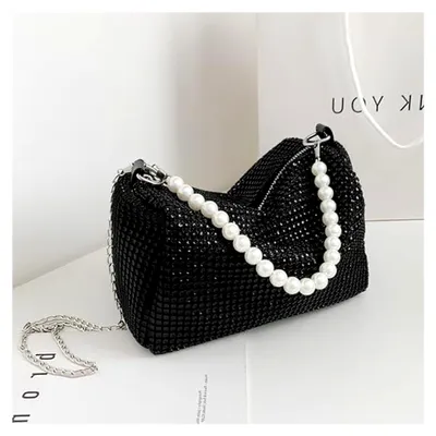 Produktbild von Kettentasche, Clutch Damen, Glitzer Tasche Damen Schwarz, Glitzer Abendtasche, Glitzer Tasche Strass, Abendtasche Damen Schwarz Glitzer, Elegante Handtasche, Für Abschlussball, Party