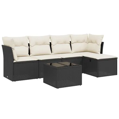 Produktbild von vidaXL 6-tlg. Garten-Sofagarnitur mit Kissen Schwarz Poly Rattan