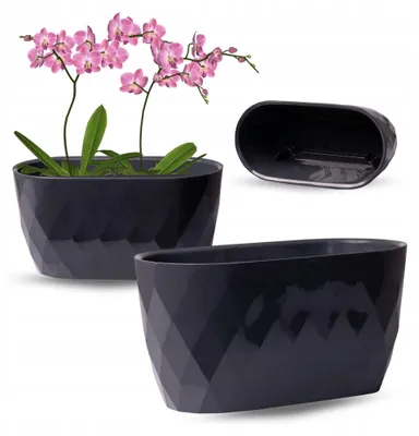 Obrázek produktu pro OMAGO, oválný květináč, plast, 29 cm, antracitová barva