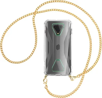 Produktbild von Handykette Backcover-Schutzhülle mit Band (Metall goldfarben) für Xiaomi Black Shark 3 - goldfarbene Kette