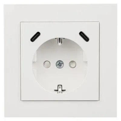 Produktbild von Schutzkontakt-Einbausteckdose mit 2x USB-C, 25W, PD 3.0, weiß