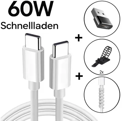 Produktbild von USB C Ladekabel 1m Schnellladen Datenkabel 60W Samsung Iphone Xiaomi, 480 Mbps Datenübertragung, 5 in 1 Komplettset