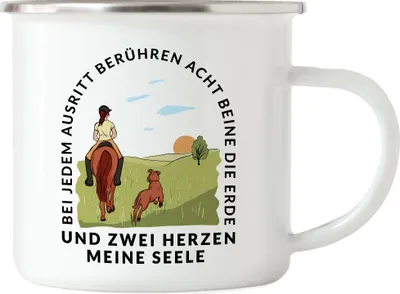 Produktbild von Ausritt Emaille Tasse Hunde Pferde Tiere Tierliebhaber Pferdeliebhaber Reiterin Reiten Pony Hobbie Freiheit Seele