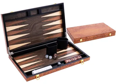 Produktbild von Backgammon Deluxe 18" - Glänzendes Palisander - Holzbox - Perlmutt Würfel - Für 2 Spieler