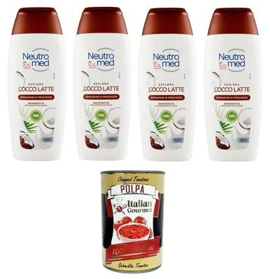 Produktbild von Neutromed pH 5,5 Cocco Latte Bagnodoccia pH 5,5 Kokosmilch-Körperwaschmittel, 4x 400 ml+ Italian Gourmet polpa 400g