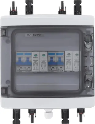 Image de Solaire PV - Boîtier collecteur de chaînes - 1000 V 25 A - 2 chaînes (2 entrées, 1 sortie) - Extérieur - Protection contre les surtensions - Plastique - Blanc