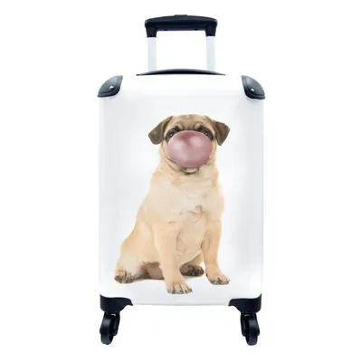 Produktbild von MuchoWow® Koffer Handgepäck Trolley Rollkoffer Kleine Reisekoffer mit 4 Rollen - Hund - Tiere - Kaugummi - Kinder - Jungen - Mädchen - Cabin Size < 55x40x23 cm & 55x40x20 cm - Kinderkoffer - Kabinenkoffer - Boardgepäck - Reise-Box - Reisekoffer - Reisegepäck - Koffer mit Bild - Trolley für Kinder