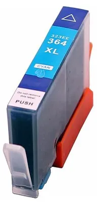 A cyan ink cartridge for a printer is shown against a white background.
