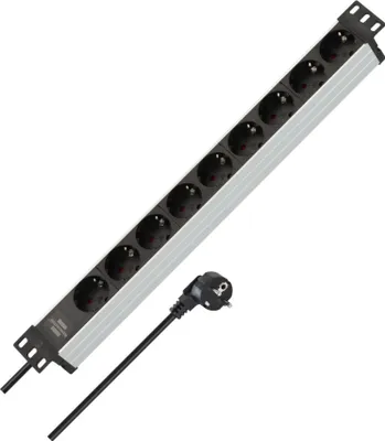 Productafbeelding van Brennenstuhl Alu-Line 19" stekkerdoos voor schakelkasten, 9-voudig, aluminium/zwart, 2 meter, H05VV-F 3G1,5, zonder schakelaar, artikelnummer 1390007009