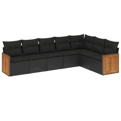 Produktbild von Gartenmöbel-Set, 7-tlg. Lounge-Sofagarnitur, Poly Rattan Schwarz, modular, UV-beständig, mit abnehmbaren waschbaren Kissen aus Polyester