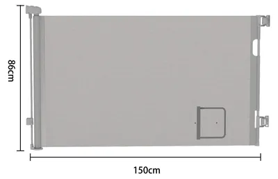 Produktbild von Ausziehbares Baby Schutzgitter - Rollo Sicherheitsgitter - 0–150 cm - Mit Katzendurchgang - Für Kinder und Haustiere - Für Treppen und Türen - Grau PVC