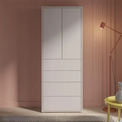 Immagine prodotto di Mobile multiuso Medea con 4 cassetti e 2 ante cashmere 75x35x192 – Armadio salvaspazio