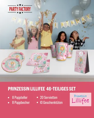 Produktbild von Prinzessin Lilifee 46-tlg. Party Set – Deko mit Geschenktüten Bechern Tellern