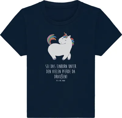 Produktbild von Mr. & Mrs. Panda Babyshirt Einhorn Stolzieren 6. - 12. Monat - French Navy - Geschenk, Einhörner, Reiter, Bunt, Kinder Top, Baby T-Shirt, Pferd, , Unicorn, Jerseyshirt