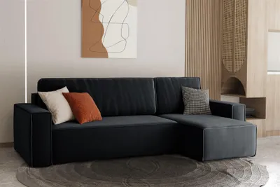Produktbild von Ecksofa Schlafsofa Sofa MARIS Stoff Schwarz Ottomane Rechts