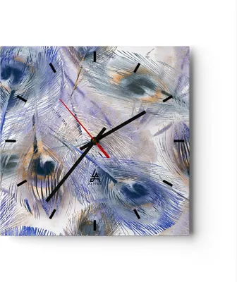 Produktbild von Wanduhr - Quadrat - Glasuhr - Pfau Feder modern - 30x30cm - Schleichendes Uhrwerk - Lautlos - zum Aufhängen bereit - Dekoration Modern - Wanddekoration aus Glas - C3AC30x30-3424