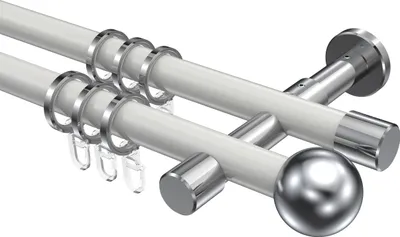 Produktbild von Interdeco Gardinenstange / Vorhangstange Weiß / Chrom, Typ Prestige Luino (Kugel), 20 mm Ø 2-läufig, 480 cm