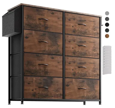 Obrázek produktu pro Komoda s 8 zásuvkami potaženými látkou, materiál: plátno, barva: rustikální hnědá, rozměry: 85 cm (šířka) x 97 cm (výška)