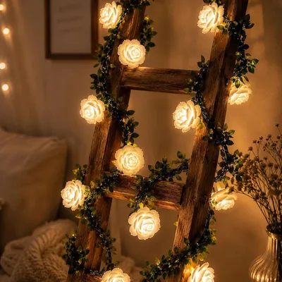 Productafbeelding van Rozen lichtketting klimop - 1,5 m 10 LED bloemen lichtketting batterij